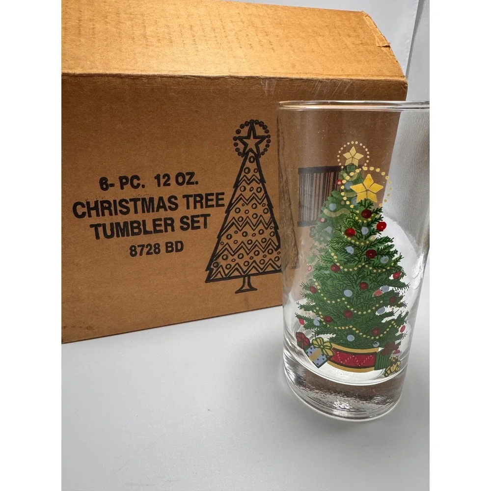Vintage Home Interiors Christmas Tree Tumbler Set 8728 BD 6-Piece 12 oz Glads